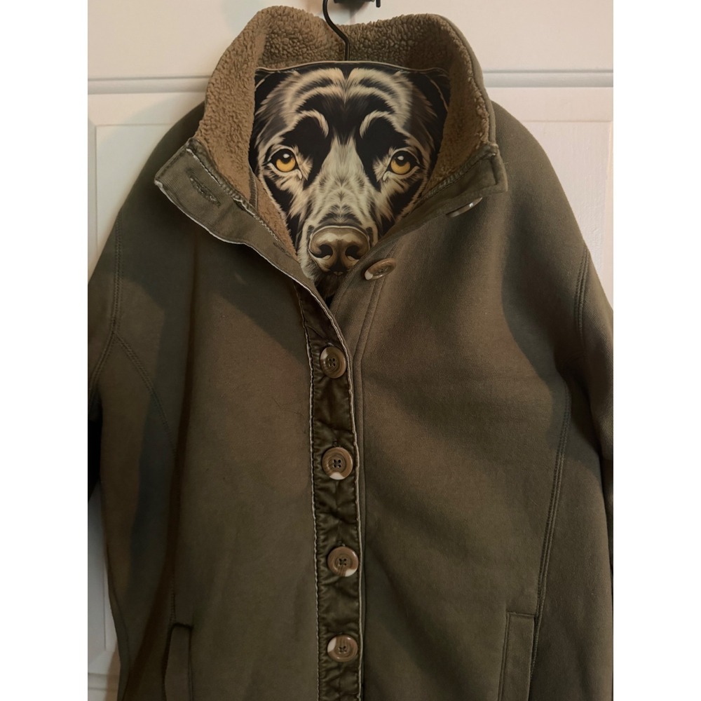 Small Olive Green Sherpa Lined Fleece Button Front Jacket Coat NWOT